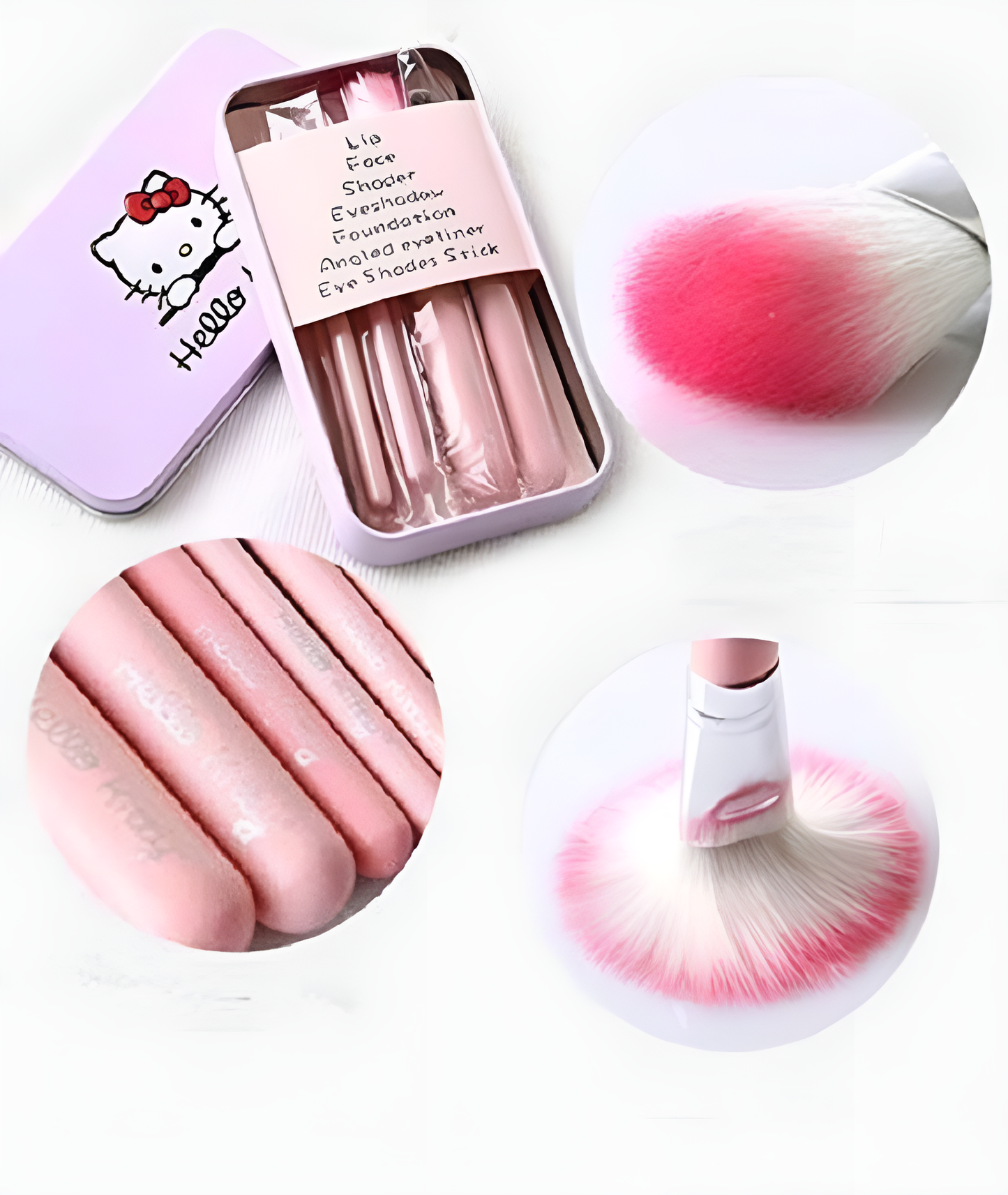 07 PCs Kitty Style Brushes Makeup Brush Set | Complete Brush Kit for Professional and Beginner (Pink Color)