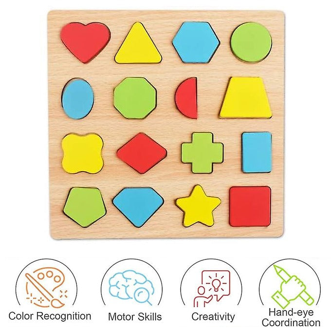 Colorful Geometric Shapes Wooden Cognitive Board Puzzle – Educational Learning Toy for Kids