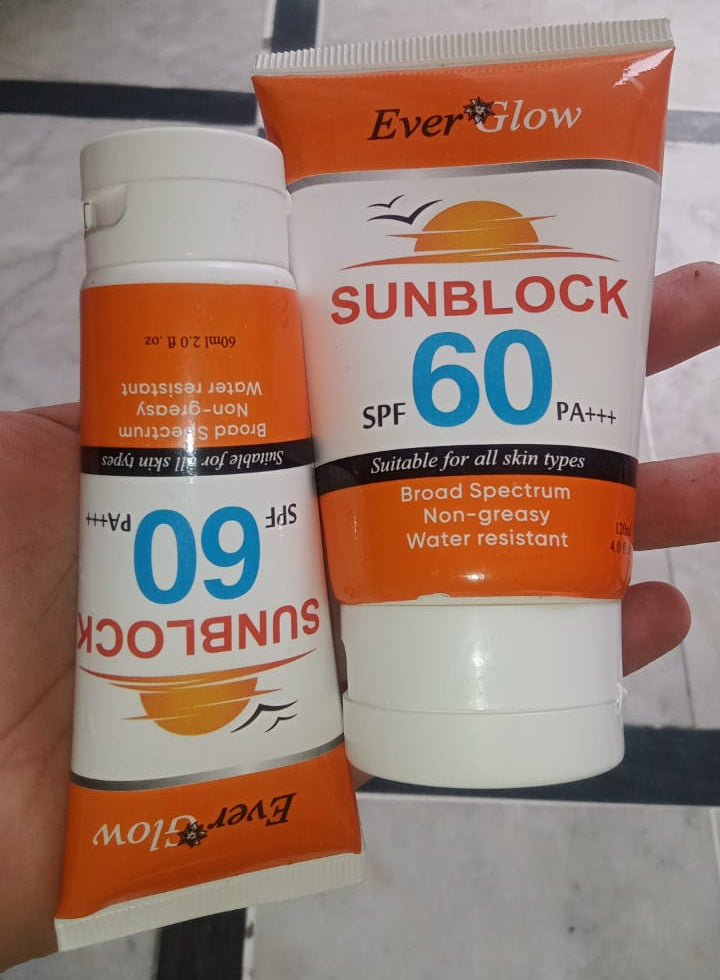 Ever Glow Whitening Sunblock SPF 60 – | Brightening & Broad Spectrum Protection | Sunblock | - 120 ML