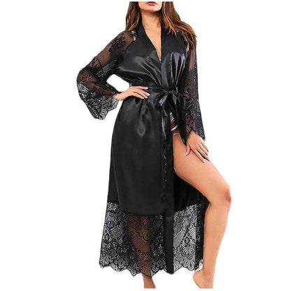 Two Hearts Imported 3-Pcs Satin & Lace Nightwear Set