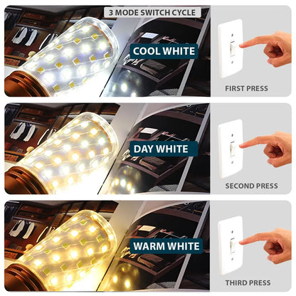E27 LED Corn Light Lamp Bulb | 3 in 1 light modes Chandelier, Candle LED Light For Home & Decoration - 12W/16W