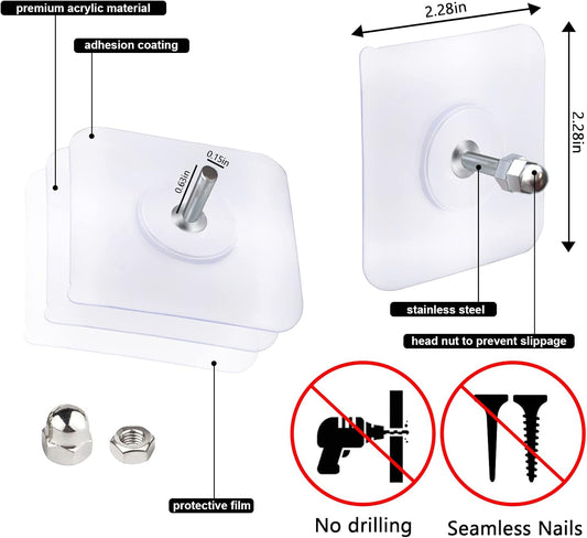 10-Pcs Self-Adhesive Wall Screws and Hanging Nails – Heavy-Duty Adhesive Wall Mount Hooks for Home and Office Use – No Drilling, Easy Installation for Hanging Frames, Keys, Towels, and More - Pack Of 5