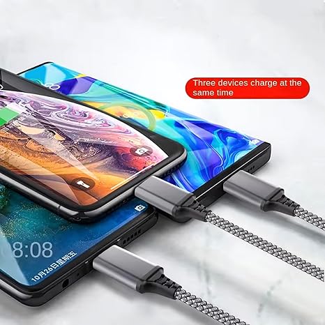(AZ 555 )3 In 1 Fast Charging Cable Cord For iPhone Micro USB Type C Charger Cable Multi Port Multiple Usb Charging Wire Line