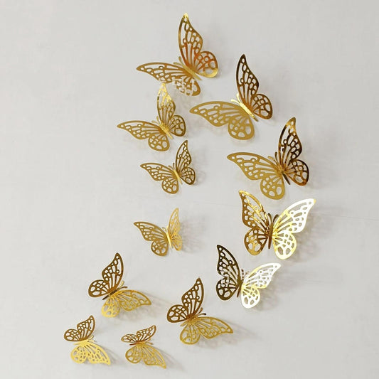 3D Wall Stickers Hollow Butterfly for Kids Rooms Home Wall Decor DIY Fridge stickers Room Decoration - Pack Of 12