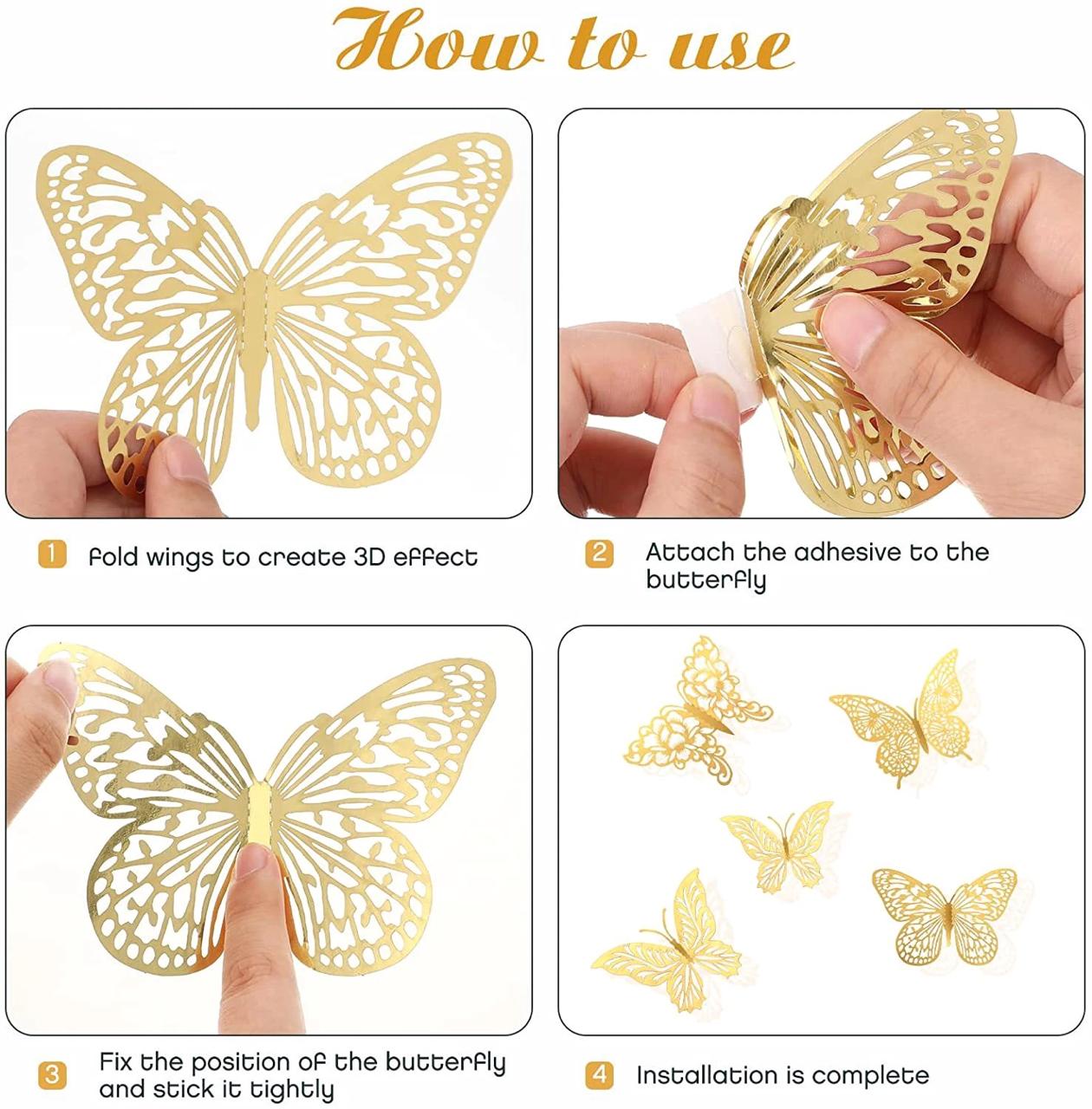 3D Wall Stickers Hollow Butterfly for Kids Rooms Home Wall Decor DIY Fridge stickers Room Decoration - Pack Of 12