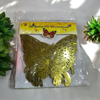 3D Wall Stickers Hollow Butterfly for Kids Rooms Home Wall Decor DIY Fridge stickers Room Decoration - Pack Of 12