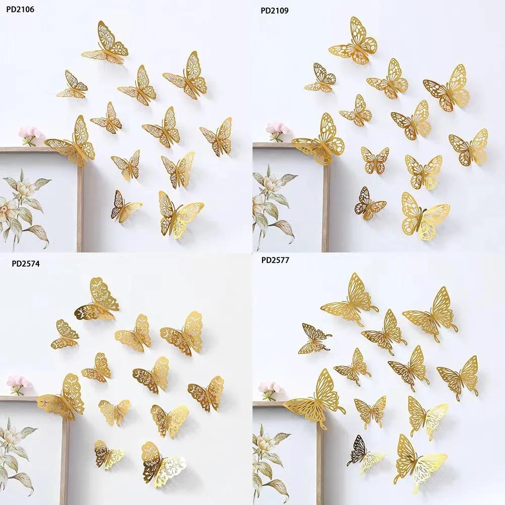 3D Wall Stickers Hollow Butterfly for Kids Rooms Home Wall Decor DIY Fridge stickers Room Decoration - Pack Of 12