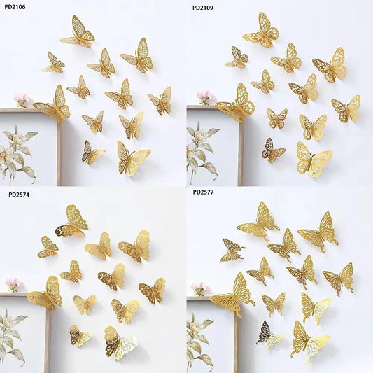 3D Wall Stickers Hollow Butterfly for Kids Rooms Home Wall Decor DIY Fridge stickers Room Decoration - Pack Of 12