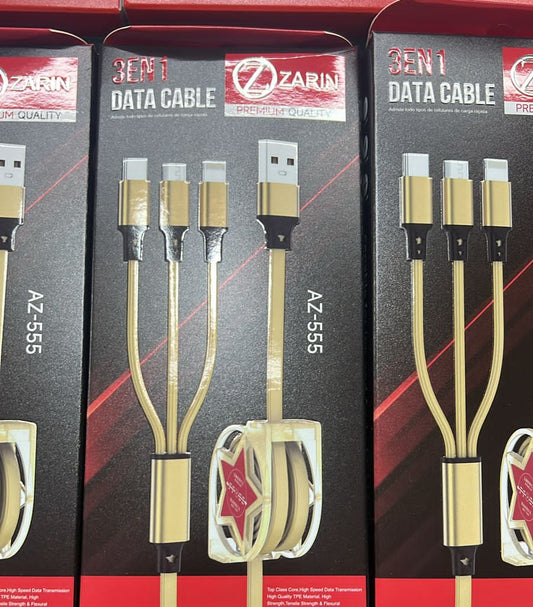 (AZ 555 )3 In 1 Fast Charging Cable Cord For iPhone Micro USB Type C Charger Cable Multi Port Multiple Usb Charging Wire Line