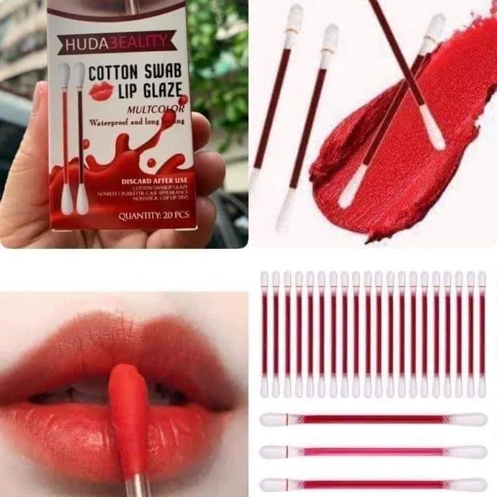 20 Pcs Long Lasting Cotton Bud Lipstick Lip Tint Multicolor