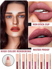 HUDAMOJI Ultra Matte Finish Lip Gloss And Lip Liner Lip Contour Set - Nude
