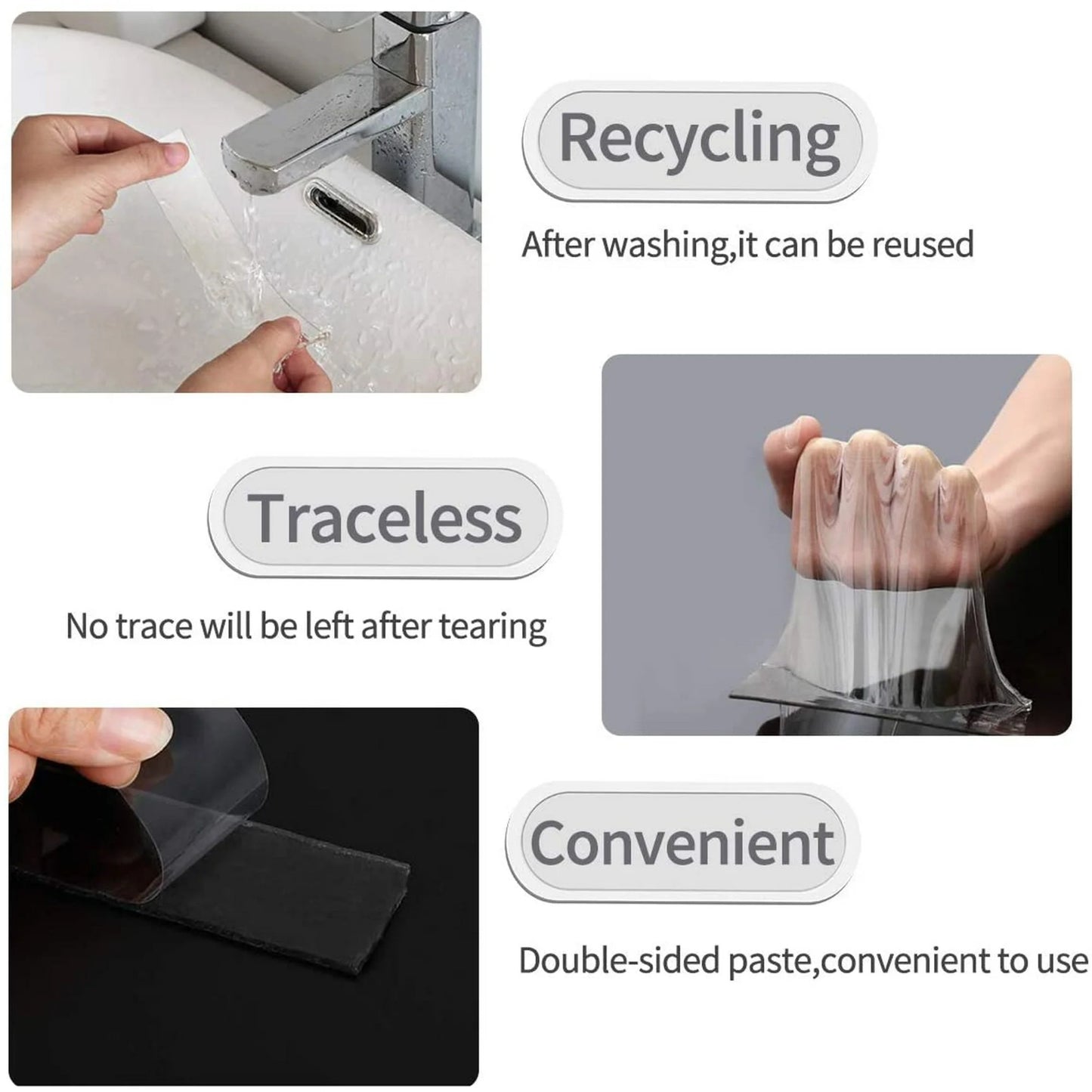 Nano Tape Double Sided Tape Self Adhesive Nano Tape for Kitchen Walls Photos Posters Fixing Balloon Home Office - 3 Meter