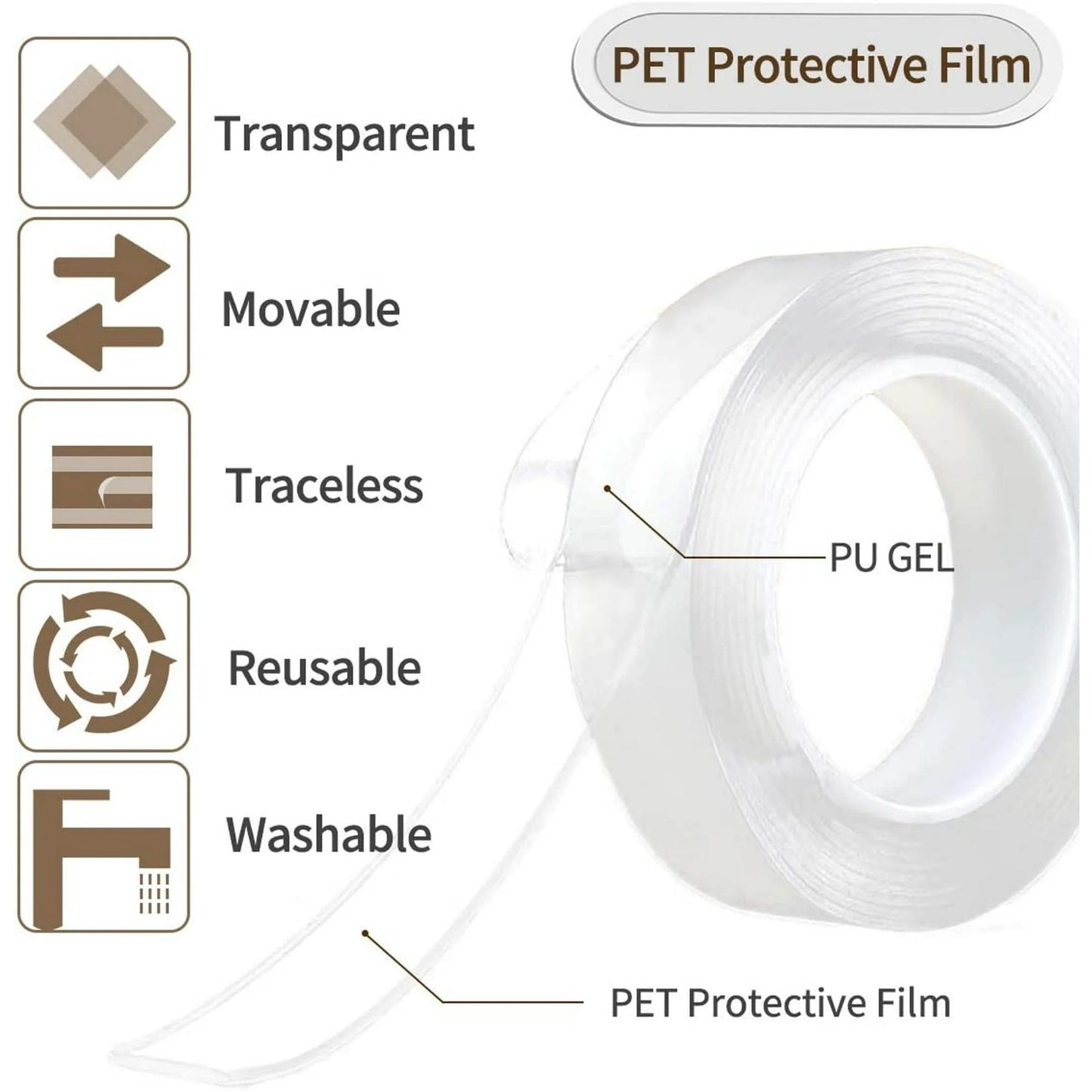 Nano Tape Double Sided Tape Self Adhesive Nano Tape for Kitchen Walls Photos Posters Fixing Balloon Home Office - 3 Meter