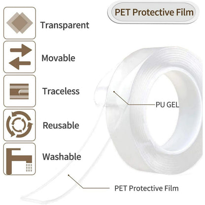 Nano Tape Double Sided Tape Self Adhesive Nano Tape for Kitchen Walls Photos Posters Fixing Balloon Home Office - 3 Meter