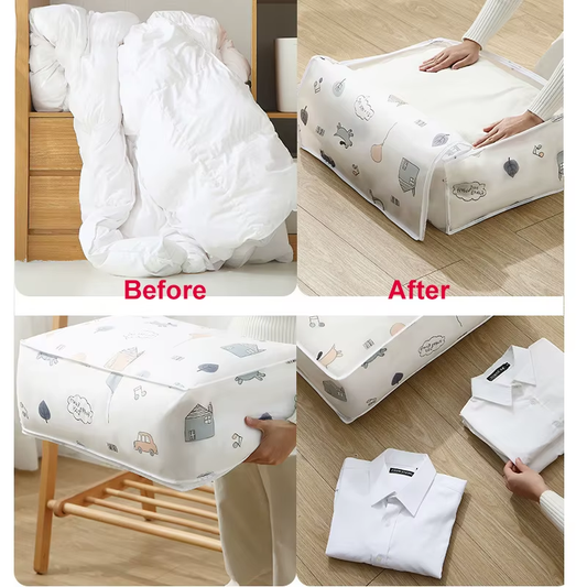 Quilt Storage Bag Waterproof Closet Organizers Zipper Folding Organizer Durable Clothing Packaging Plastic Bags for Storing Coats, Jackets Home Use Pillows, Blankets (Random Design)