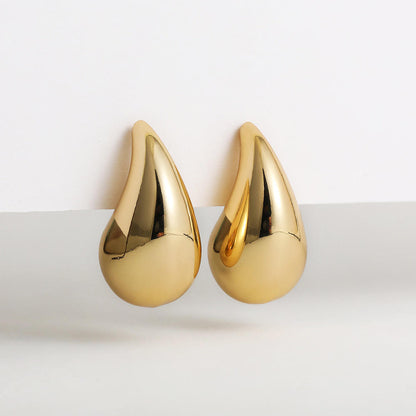 Chunky Dome Drop Earrings for Women Glossy Thick Teardrop Earrings Dupes Lightweight Hoops - Golden