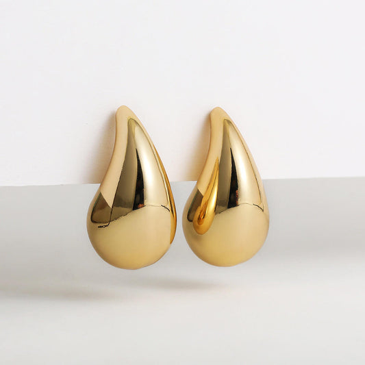 Chunky Dome Drop Earrings for Women Glossy Thick Teardrop Earrings Dupes Lightweight Hoops - Golden