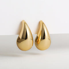 Chunky Dome Drop Earrings for Women Glossy Thick Teardrop Earrings Dupes Lightweight Hoops - Golden