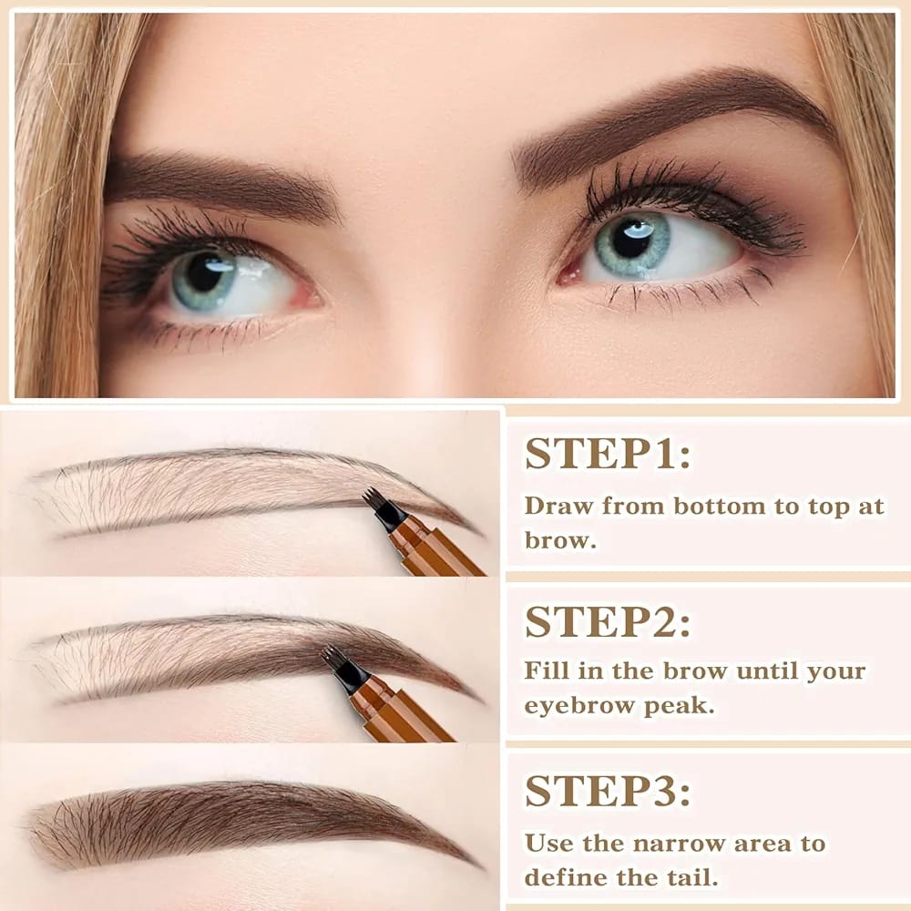 ( Tattoo brow) 4 Points Tip Tattoo Pen | 4 Tip Tattoo Eyebrow Pen | Eyebrow Pencil Creates Natural Makeup Effect - Black