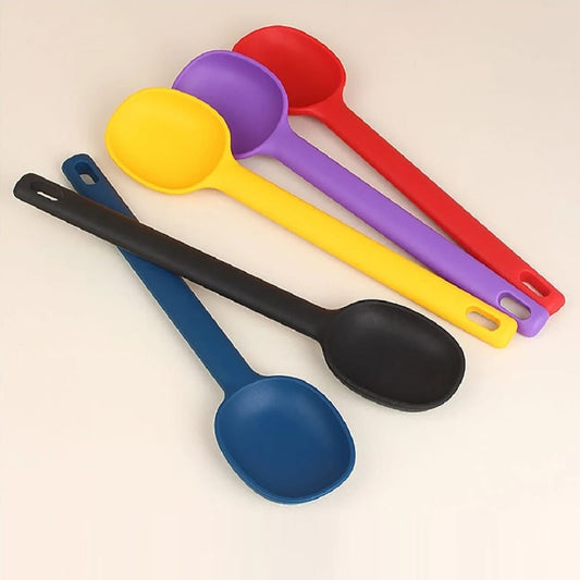 1 Piece Serving Spoon Long Handle Silicone Stirring Spoon High Temperature Resistant Anti-scald Soup Spoon Large Size Seasoning Spoon Ice Cream Serving Spoon - Long Handle Silicone Stirring Spoon ( Random Color )