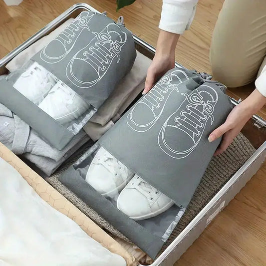Pack of 01 - Shoe Bag for Travel & Home Storage – Dustproof Printed Shoe Organizer Pouch in Random Gray – Lightweight, Breathable, and Reusable Shoe Cover for Luggage, Closet, or Gym Use - Grey Color