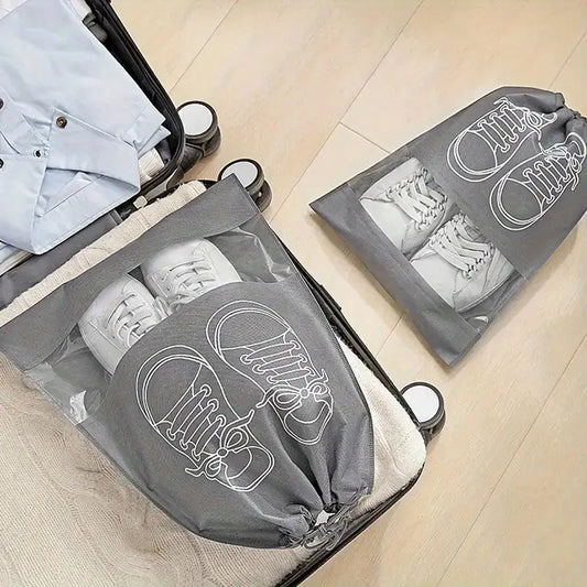 Pack of 01 - Shoe Bag for Travel & Home Storage – Dustproof Printed Shoe Organizer Pouch in Random Gray – Lightweight, Breathable, and Reusable Shoe Cover for Luggage, Closet, or Gym Use - Grey Color