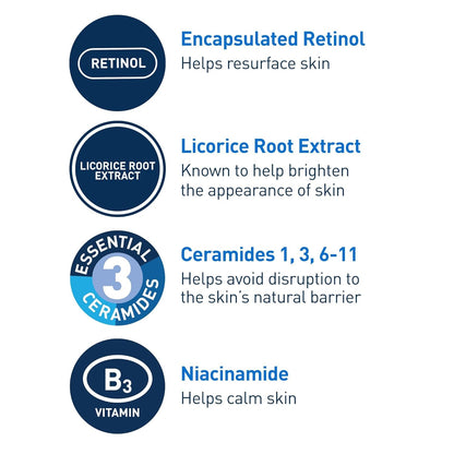 CeraVe Resurfacing Retinol Serum For Post Acne Marks, Formulated With Licorice Root Extract & Niacinamide, Brightening Serum & Pore Minimizer For Face, Post Acne Skin Barrier Repair, Non-Comedogenic - 30ml