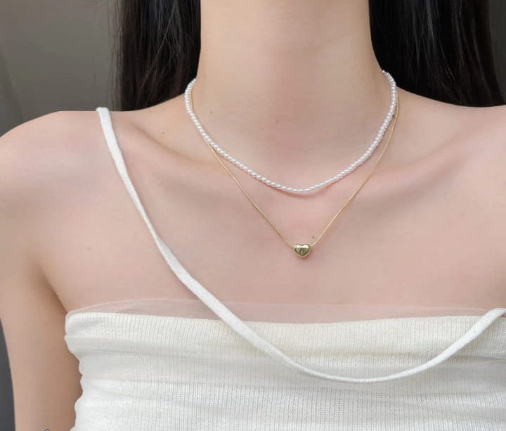 Elegant double Layer Heart pearl Pendent / Necklace Party Jewelry Gifts Accessories for Women