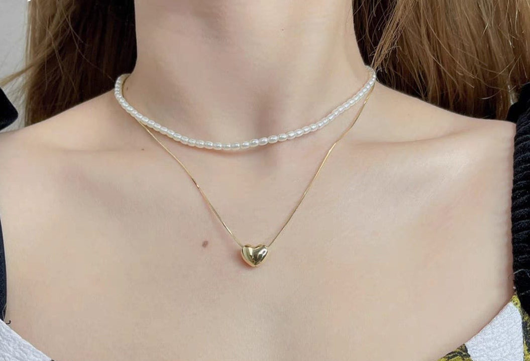 Elegant double Layer Heart pearl Pendent / Necklace Party Jewelry Gifts Accessories for Women