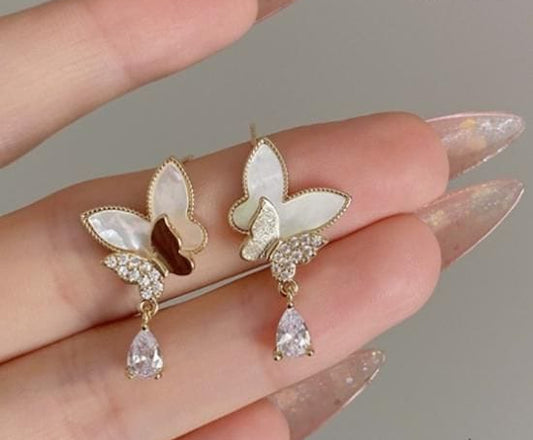 Double Butterfly Hanging Pearl Earings / Earrings Women's Earrings for Gift / for girls