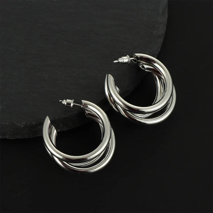 Punk Oval Hoop Earrings Metallic Geometric Ear Buckle Minimalist Style U-shaped Daily Life Earring Accessories For Women Round Piercing Jewelry Gift