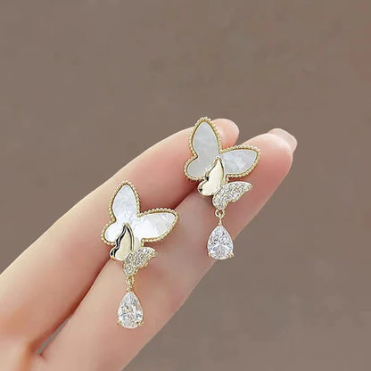 Double Butterfly Hanging Pearl Earings / Earrings Women's Earrings for Gift / for girls