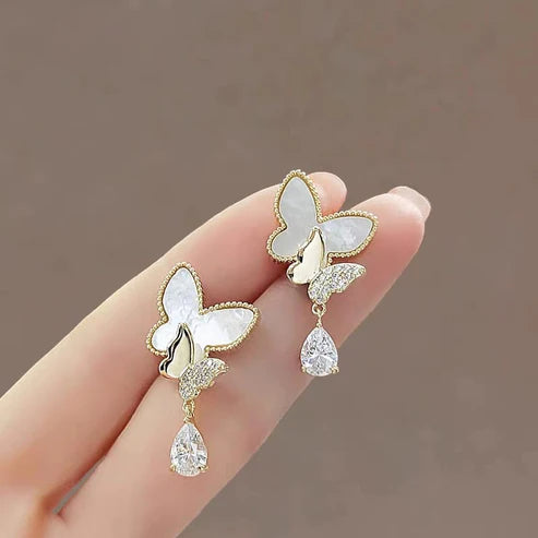 Double Butterfly Hanging Pearl Earings / Earrings Women's Earrings for Gift / for girls