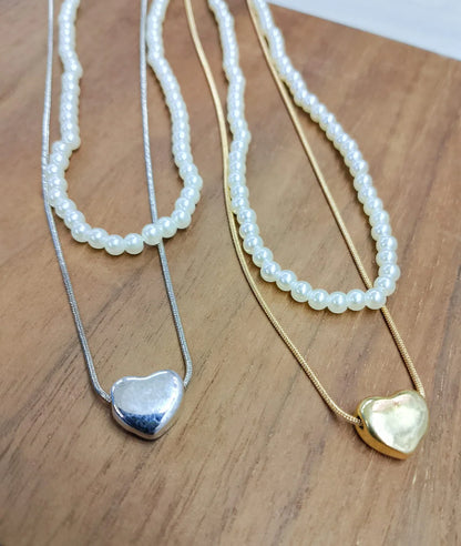 Elegant double Layer Heart pearl Pendent / Necklace Party Jewelry Gifts Accessories for Women