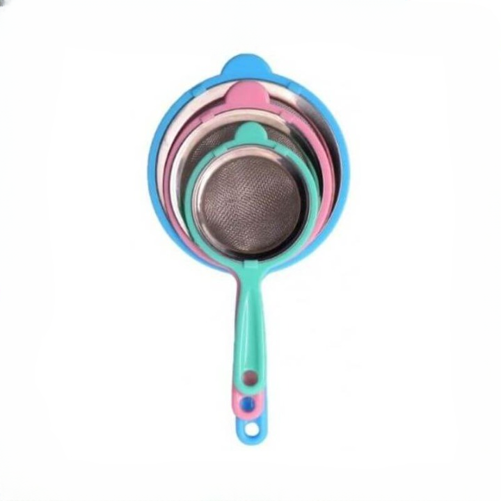 Colorful Stainless Steel Mesh Tea Strainer with Plastic Handle – Fine Sieve for Kitchen Use