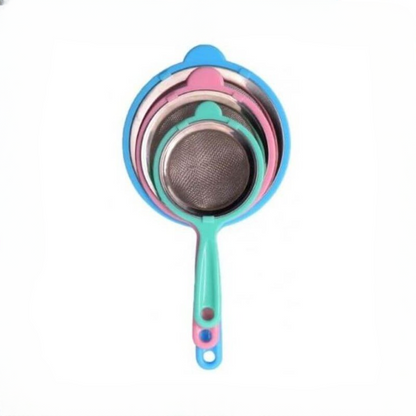 Colorful Stainless Steel Mesh Tea Strainer with Plastic Handle – Fine Sieve for Kitchen Use