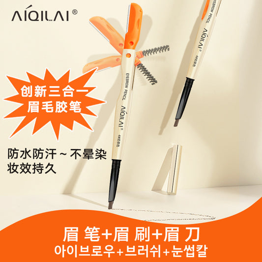 Aiqilai 3 in 1 Eyebrow Pencil | Eyebrow Pencil Gel | Anti-Smudge | Long-Lasting | Three-in-One | Double-Headed | Folding Eyebrow Trimming Knife | Brush