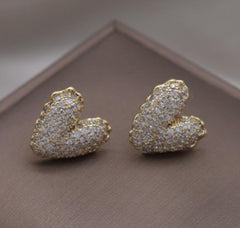 Zircon Heart Stud Earrings – Trendy Korean Fashion Jewelry for Girls & Women