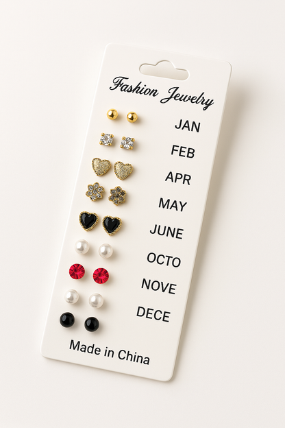 12 Pair Mixed Style Stud Earrings Set for Women – Golden Copper with Micro-Paved Cubic Zirconia – Trendy Fashion Jewelry