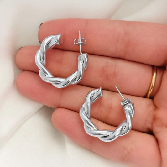 Twisted Sparkling Earrings for Women | Stylish Fashion Jewelry | Available in Silver & Golden | Perfect for Parties, Weddings & Daily Wear (WJ-101)