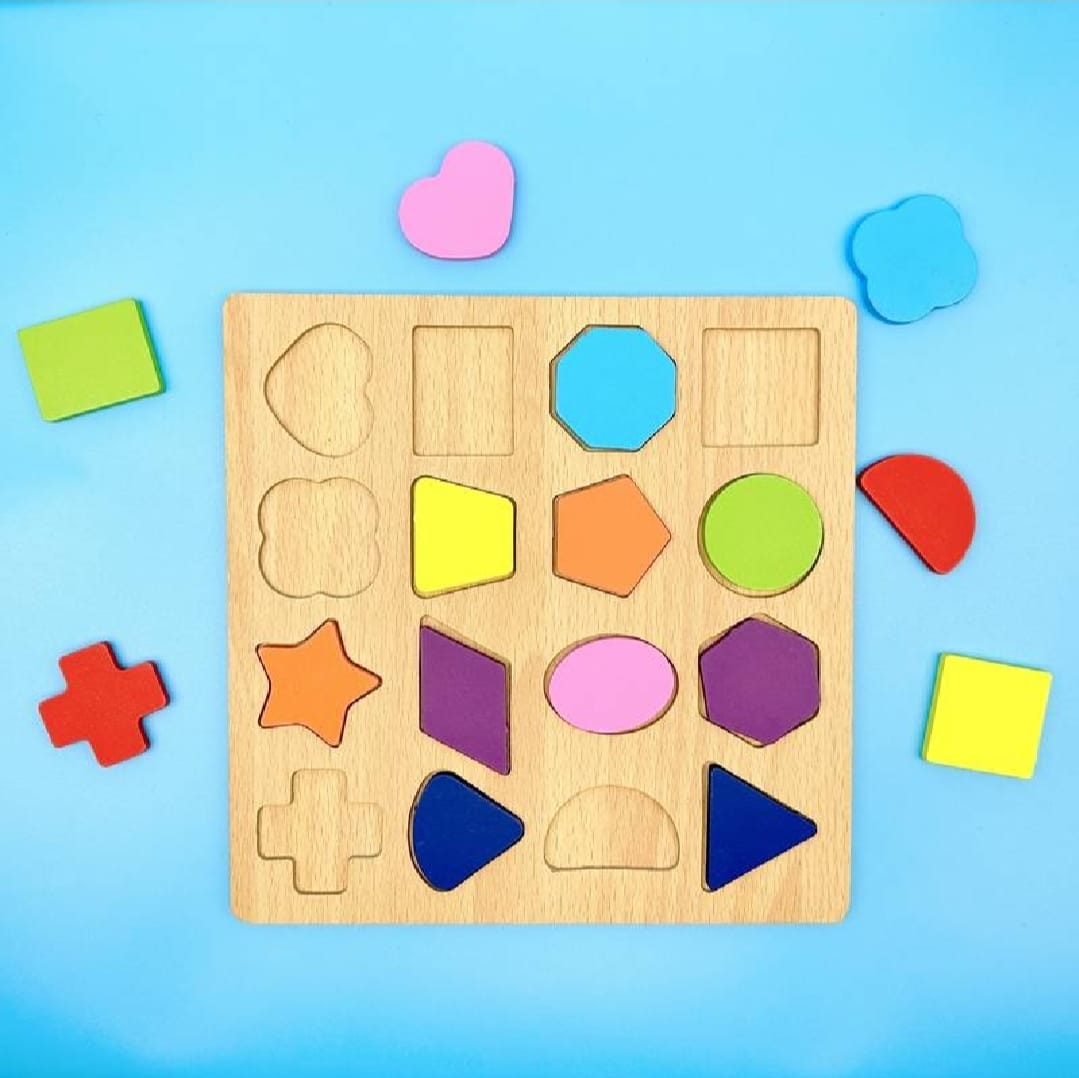 Colorful Geometric Shapes Wooden Cognitive Board Puzzle – Educational Learning Toy for Kids