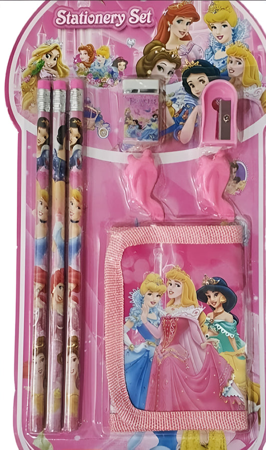 8 Pcs Disney Stationery Gift Set for Kids – Includes Pencils, Eraser, Sharpener, Pencil Caps & Wallet