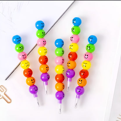 4 Pcs Smiley Cartoon Stationery Pencils – Fun Rainbow Pens with Cute Funny Faces for Kids