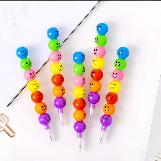 4 Pcs Smiley Cartoon Stationery Pencils – Fun Rainbow Pens with Cute Funny Faces for Kids