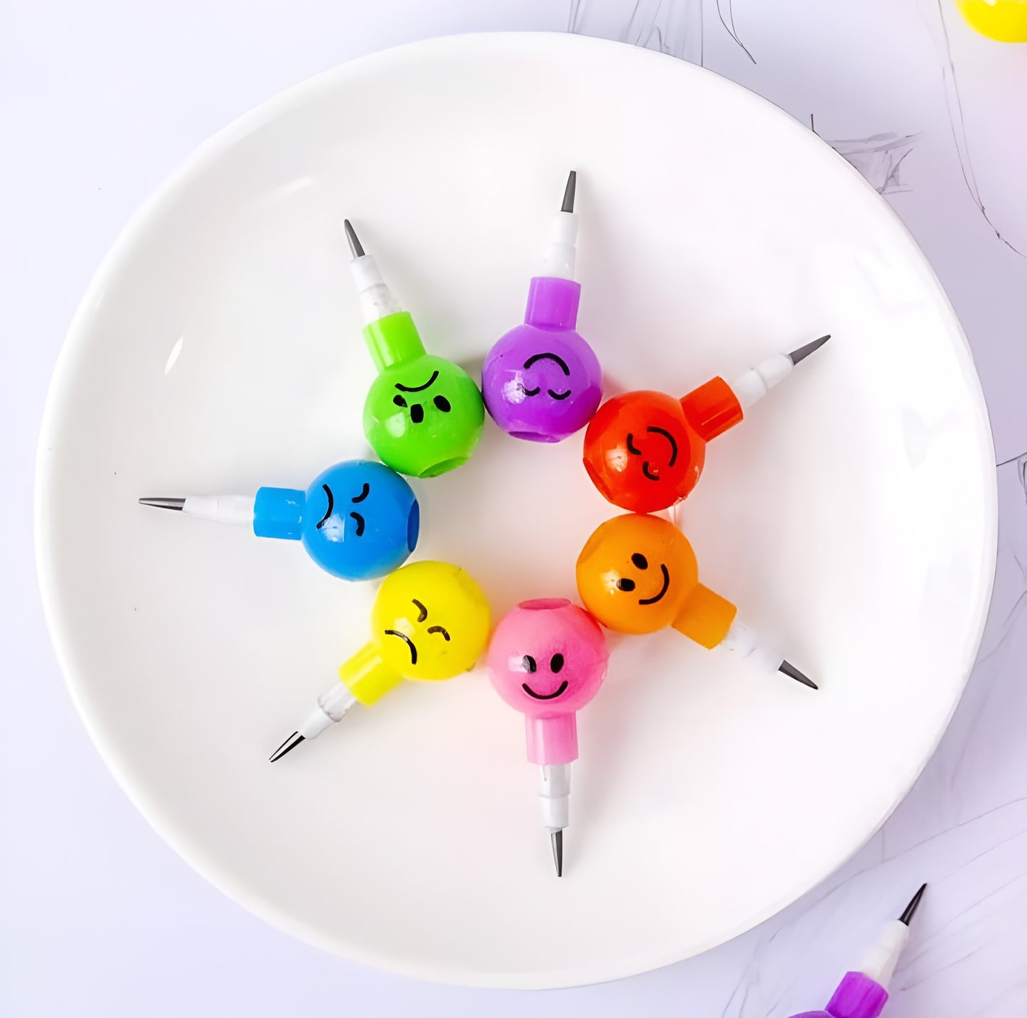 4 Pcs Smiley Cartoon Stationery Pencils – Fun Rainbow Pens with Cute Funny Faces for Kids