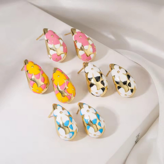 Flower Hollow Drop Earrings – Stylish Women’s Fashion Jewelry in Multiple Colors Pink, Green, Orange, White, Purple, Blue, Red, Black (PQT-105)