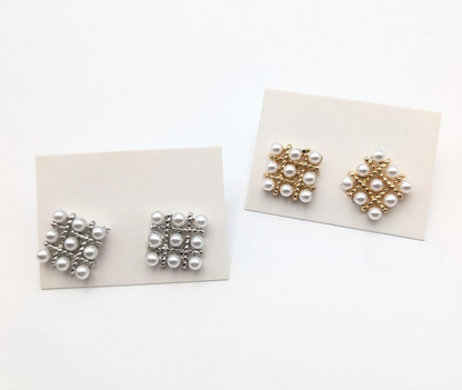 Pearl Square Korean Earrings – Elegant Women’s Fashion Jewelry in Silver and Golden Colors PJT-106
