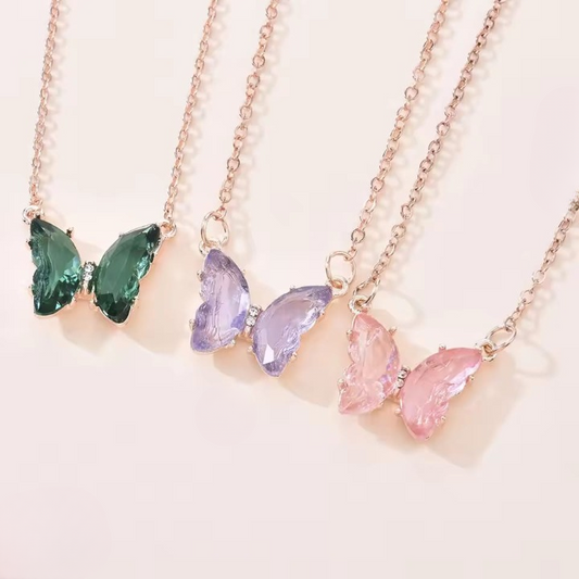 Crystal Butterfly Pendant Necklace for Women – Gold Chain Fashion Jewelry Gift (AWT-108)