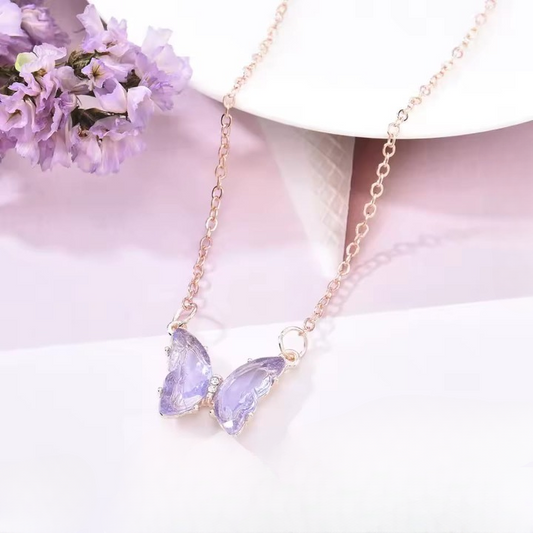 Crystal Butterfly Pendant Necklace for Women – Gold Chain Fashion Jewelry Gift (AWT-108)