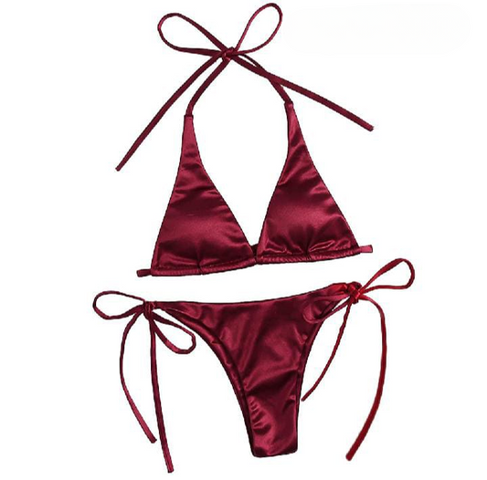 Women’s Bikini Set – Halter Neck Triangle Top & Adjustable Side-Tie Bottom | Stylish Swimwear for Beach & Pool